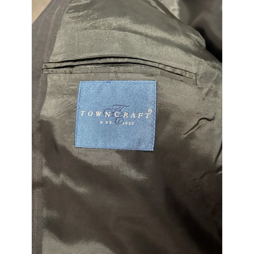 Towncraft Mens‎ Blazer Jacket Size 44L Tall Black Striped 2 Button Sport F-82